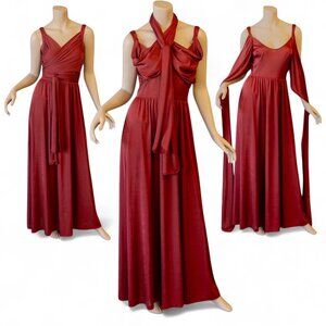VINTAGE Garnet Red 70s Full-Length Wrap Maxi Dress * Medium
